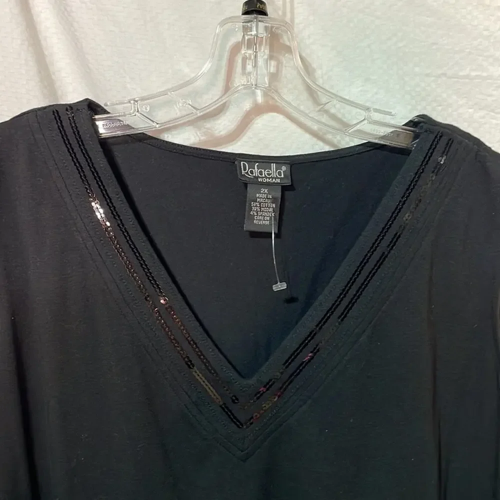Rafaella 2x black v neck sequined tank top nwt perfect vintage